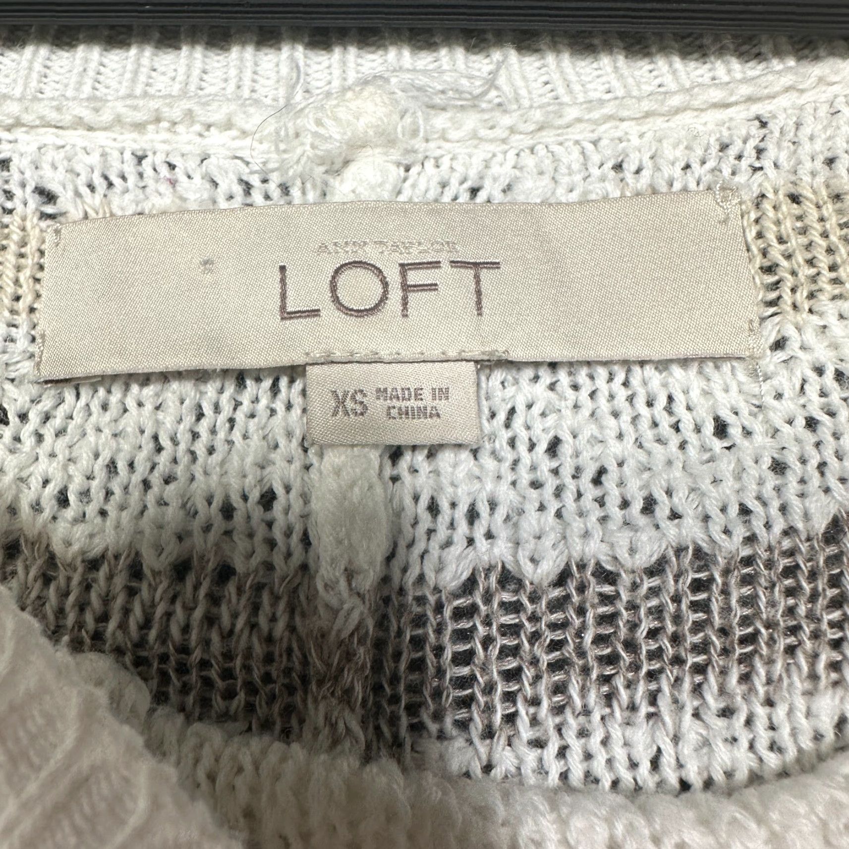 Loft LOFT Sweater Women XS White Striped Open-Knit Pockets Cotton Linen Knit Pullover Round Neck Regular Long Sleeve Vintage: No Size XS / US 0-2 / IT 36-38 - 5 Thumbnail