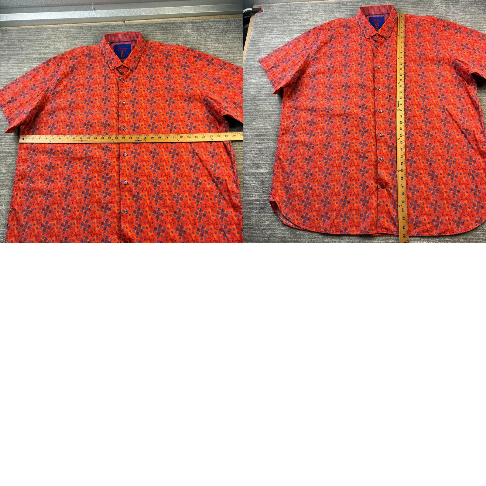 Luchiano Visconti Luchiano Visconti Shirt Mens 3XL XXXL Orange Flip Sleeve All Over Print Short Sleeve Button-Up Geometric Hawaiian Casual Business Travel Cotton Blue Size US XXL / EU 58 / 5 - 8 Thumbnail