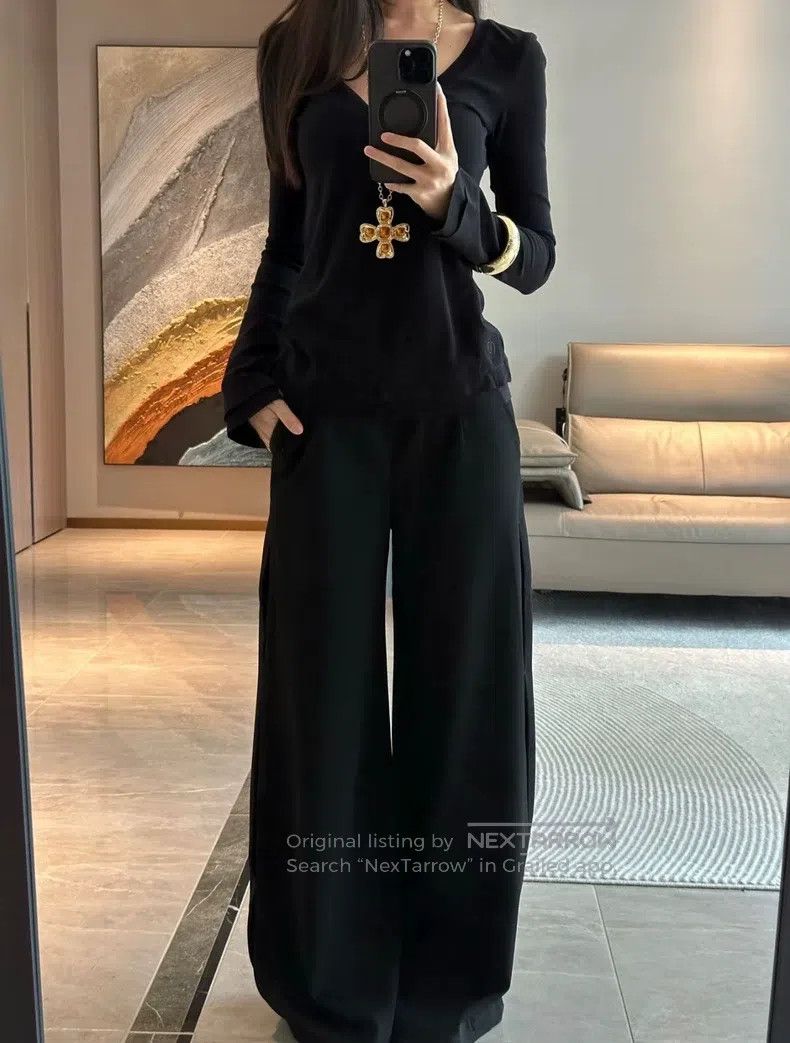 The Row The Row size 0 Black double-draped wide-leg pants Size 24" / US 00 / IT 34 - 7 Thumbnail
