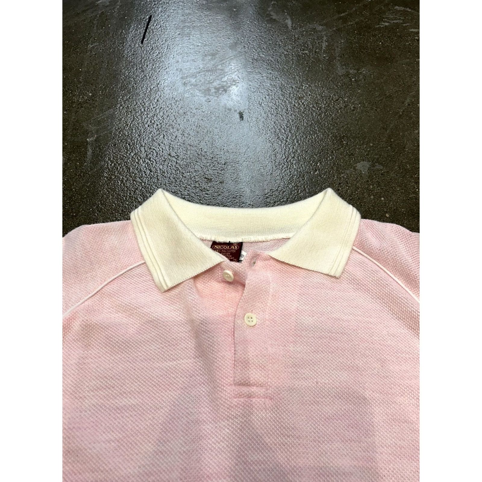 NICHOLAS VINTAGE Nicolas Polo Shirt Mens 38 Pink Knit Contrast Collar Short Sleeve 80s Size US M / EU 48-50 / 2 - 2 Thumbnail