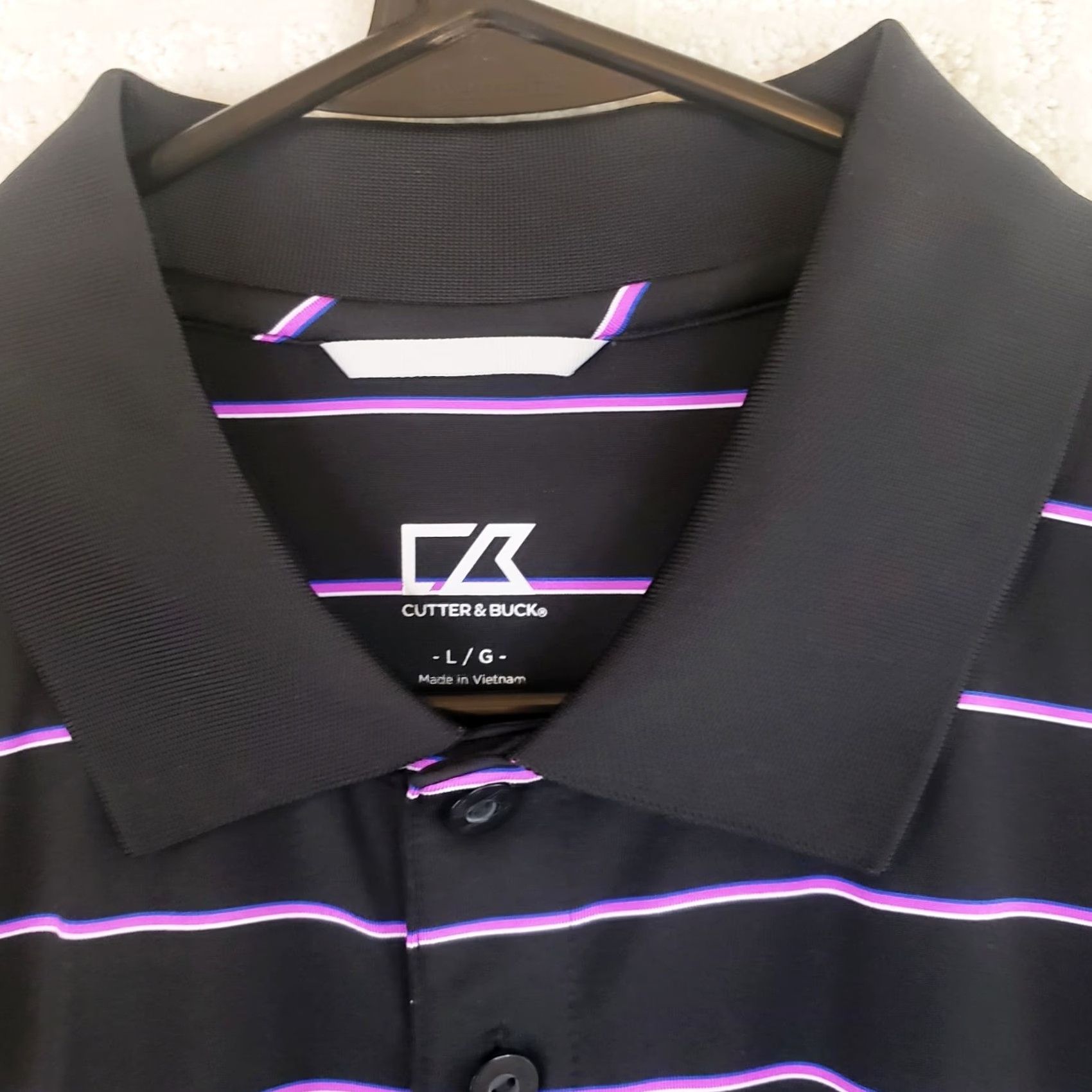 Cutter & Buck Cutter & Buck Men's L Black With Purple Stripe Polo Shirt Short Sleeve Button Closure Breathable Regular Fit Golf 90s Size US L / EU 52-54 / 3 - 5 Thumbnail