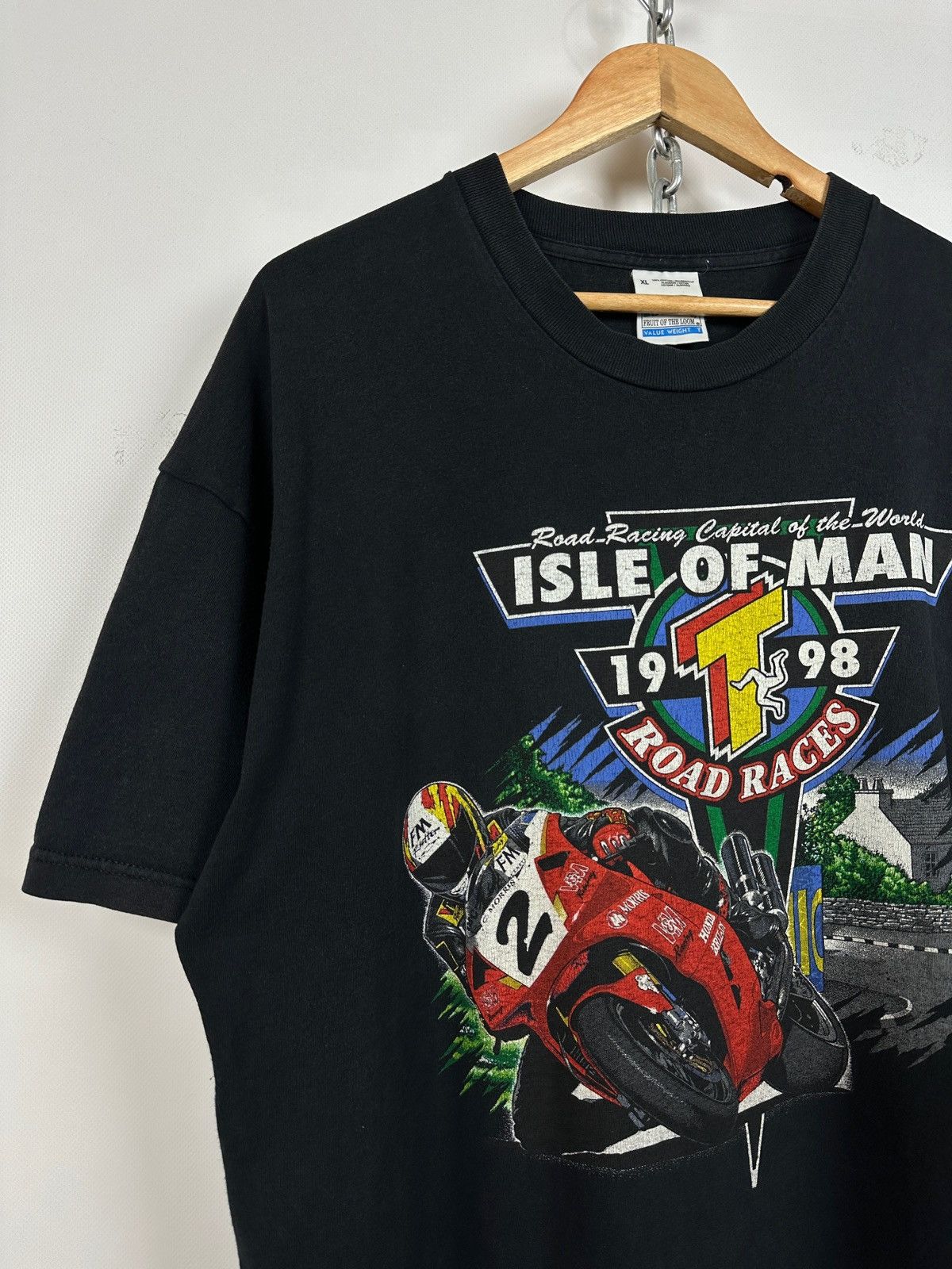 Vintage 1998 Vintage Isle Of Man Road Racing Moto T-Shirt Size US XL / EU 56 / 4 - 6 Thumbnail