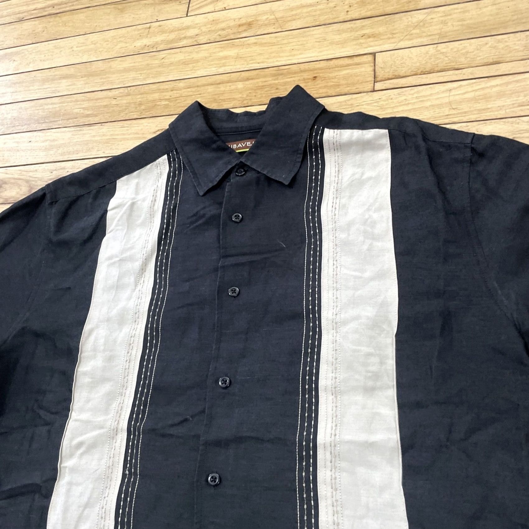Cubavera VINTAGE Cubavera Ramie Rayon Shirt Men XL Guayabera Cubano Vtg 90s Vertical Stripe Black Size US XL / EU 56 / 4 - 4 Thumbnail