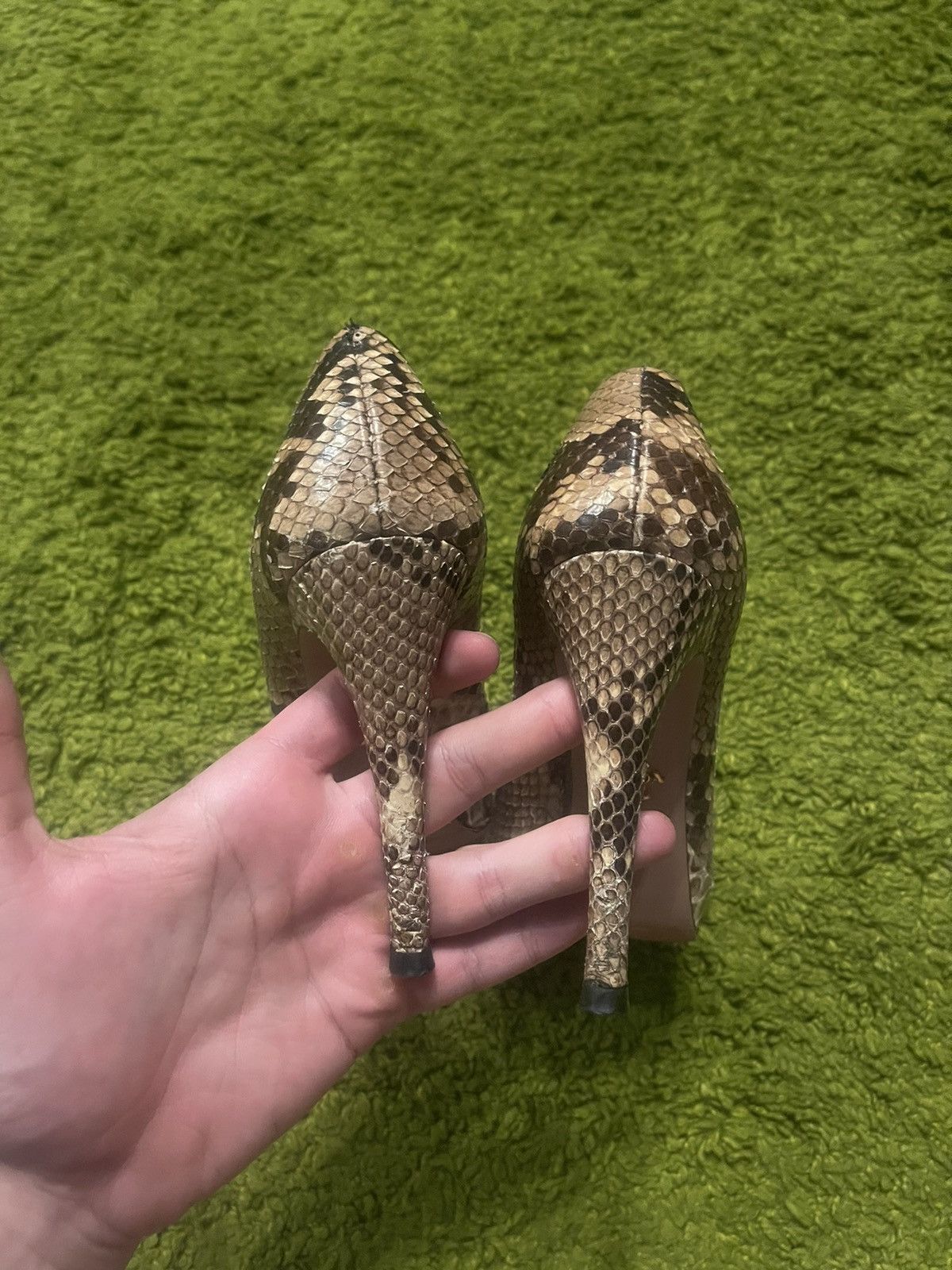 Designer × Prada Prada real phyton snakeskin open toe heels pumps Size US 8 / IT 38 - 4 Thumbnail