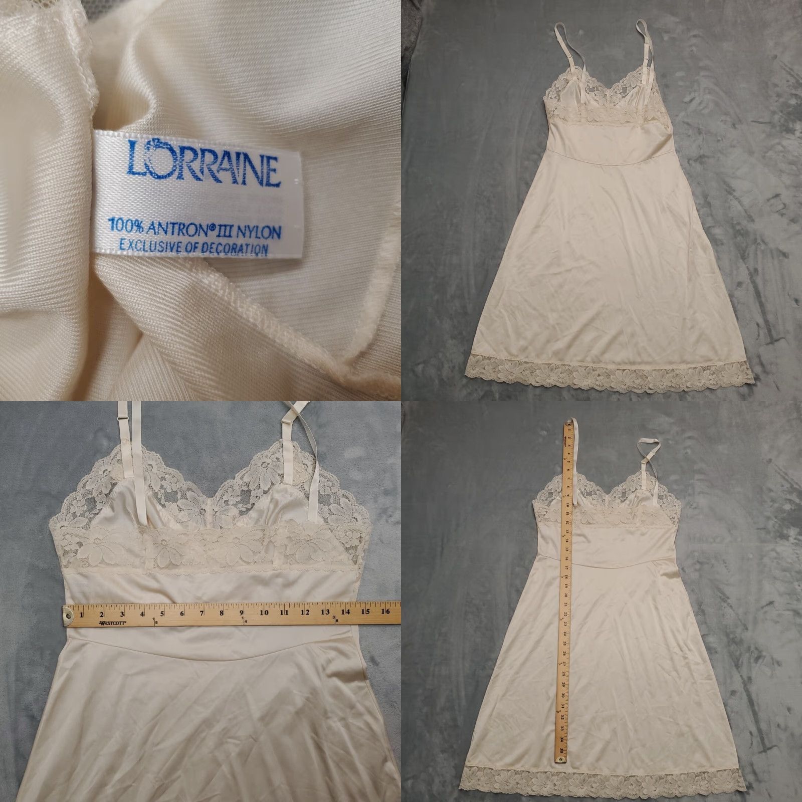 Vintage VINTAGE Lorraine Nightgown Womens 36 Tall Beige Nylon Lace Romantic Cottagecore Camisole Sleeveless Shirt Dress Womens Lace Size ONE SIZE - 8 Thumbnail