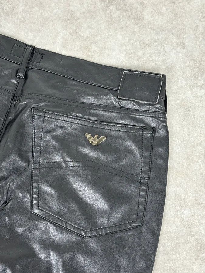 Armani 2000s Armani Black Avant-Garde Faux Leather Pants Size US 33 - 9 Thumbnail