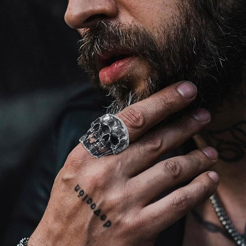Jewelry Skull Design Jewelry Rings Open Size Chrome Ring (Size 7-13) Size ONE SIZE - 3 Thumbnail