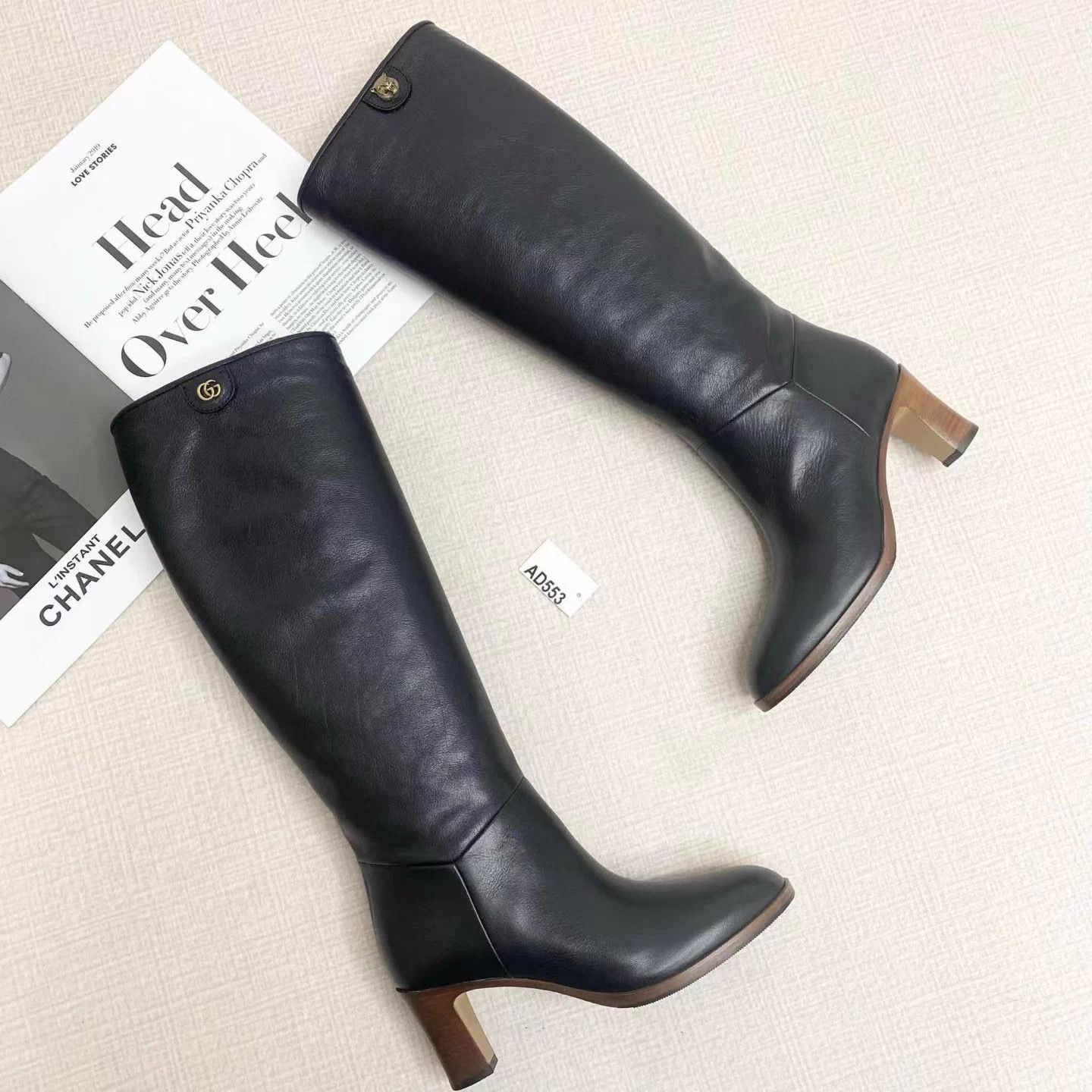 Gucci GUCCI Black Tiger Double G 7cm Knee-High Boot Size US 7.5 / IT 37.5 - 2 Thumbnail