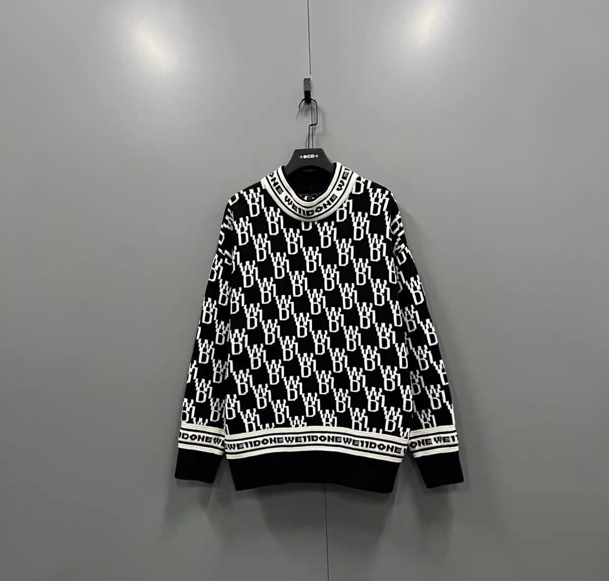 WE11DONE WE11DONE All-over Logo Jacquard Knit Sweater J41 Size US L / EU 52-54 / 3 - 1 Thumbnail