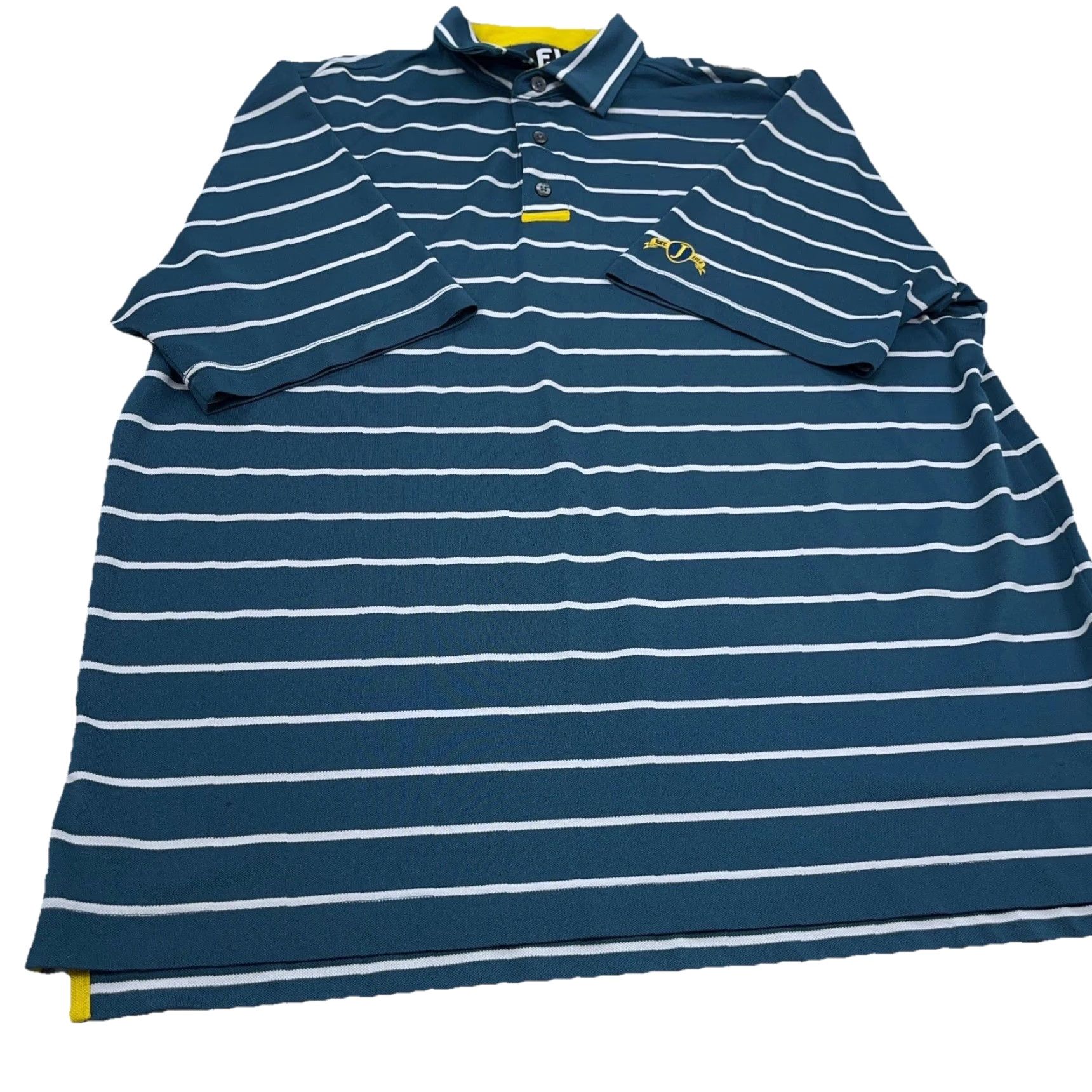 Footjoy FootJoy Polo Shirt Men XL Blue White Yellow Striped Performance Golf Club Aqua* Size US XL / EU 56 / 4 - 4 Thumbnail