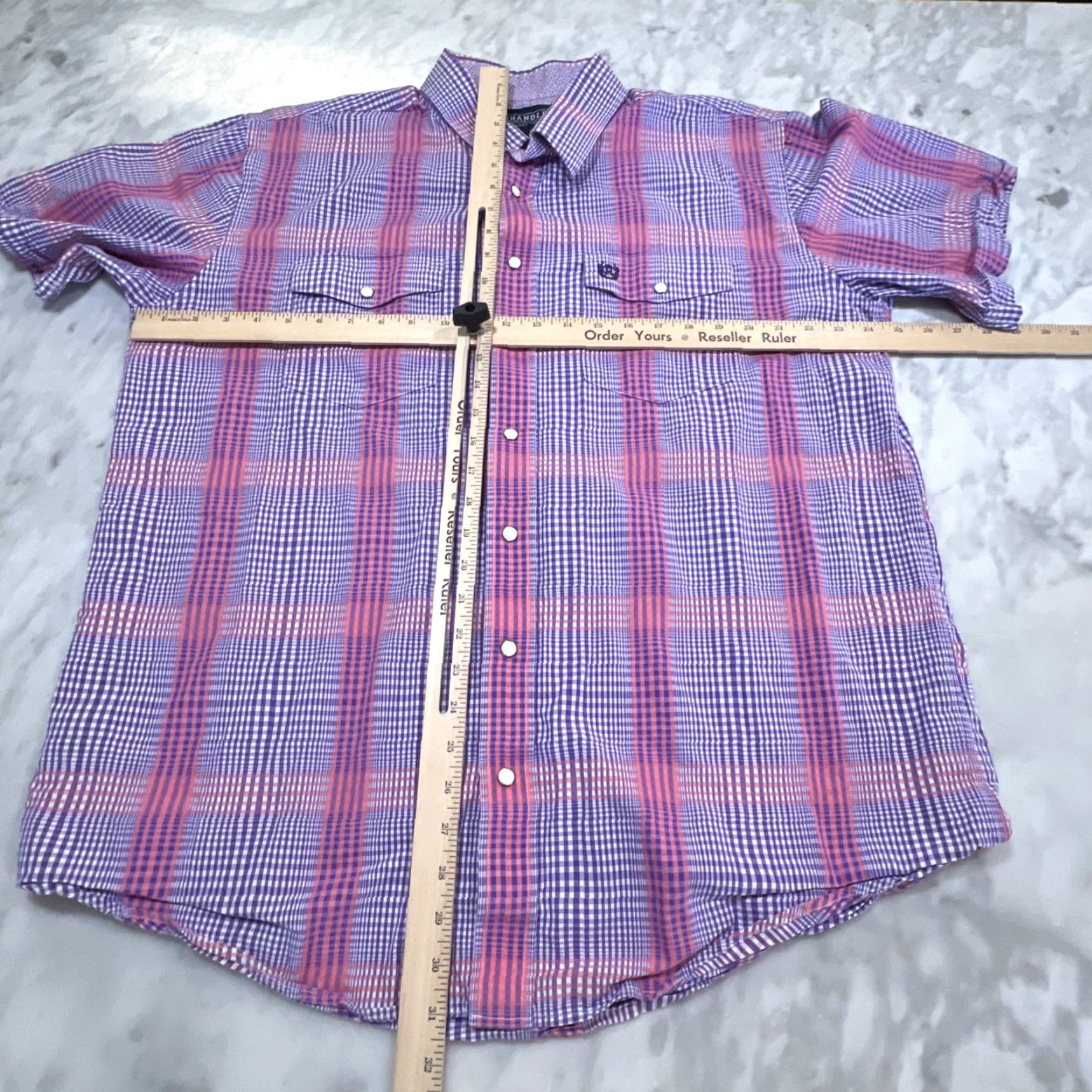Vintage Panhandle Select Western Pearl Snap Shirt Mens XL Short Sleeve Plaid Pink Purple Size US XL / EU 56 / 4 - 6 Thumbnail