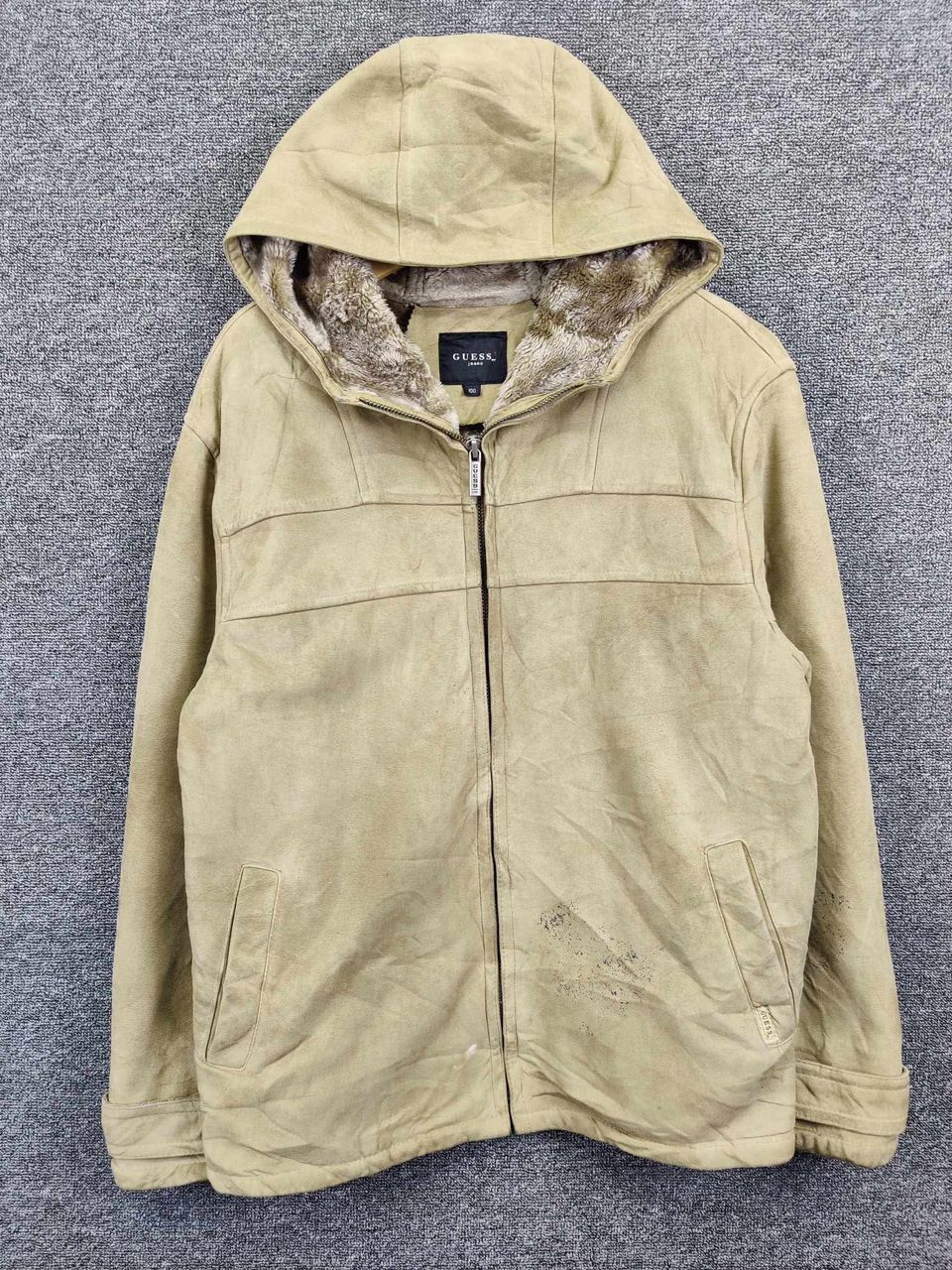 Vintage Guess Sheepskin Shearling Hoodie Jacket
