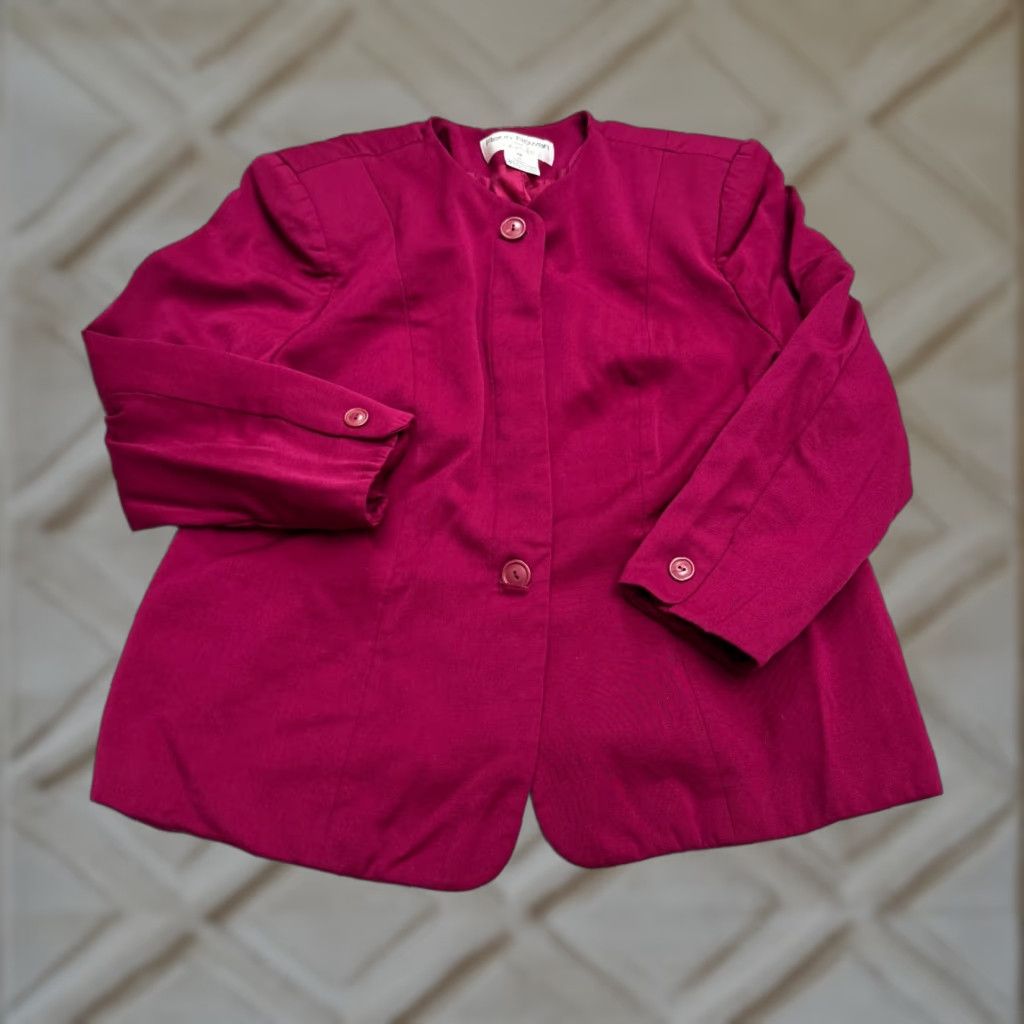 Vintage VINTAGE Rena Rowan Wool Blazer 90s Womens 14P Magenta Pink Classic Workwear Size XL / US 12-14 / IT 48-50 - 1 Thumbnail