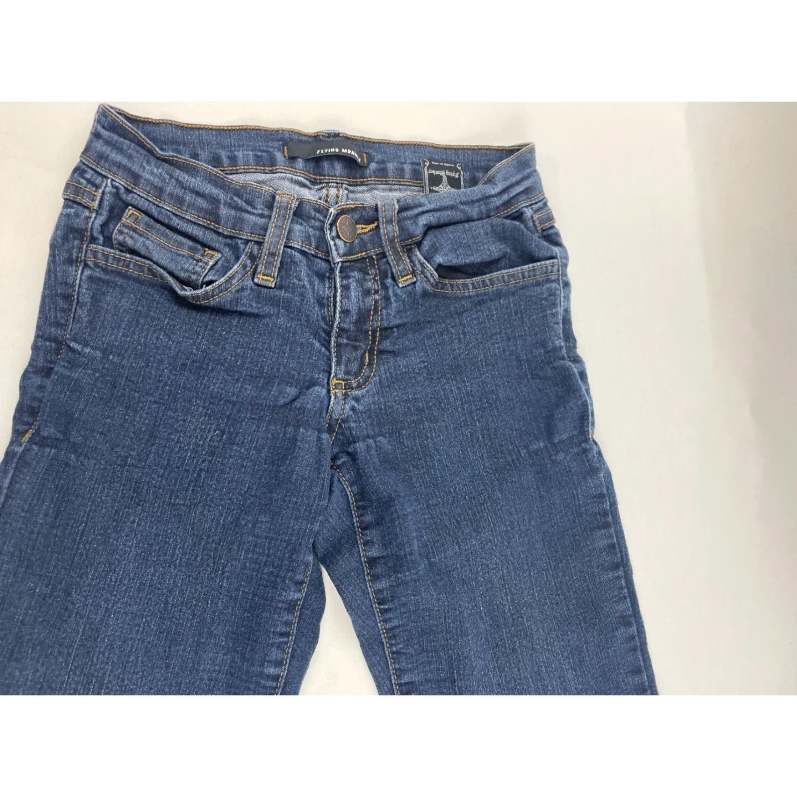 Vintage Flying Monkey Jeans Women's Size 0 Blue Denim Low Rise Pants Stretch Cargo Pocket Straight Modern 31 In Womens Size 25" / US 0 / IT 36 - 3 Thumbnail