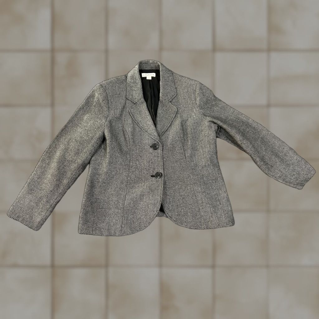 Coldwater Creek Coldwater Creek Blazer Jacket Womens 10P Petite Gray White Herringbone Lined Casual Business Zip Long Sleeve Cotton Canvas Polyester Zipper Size L / US 10 / IT 46 - 1 Thumbnail