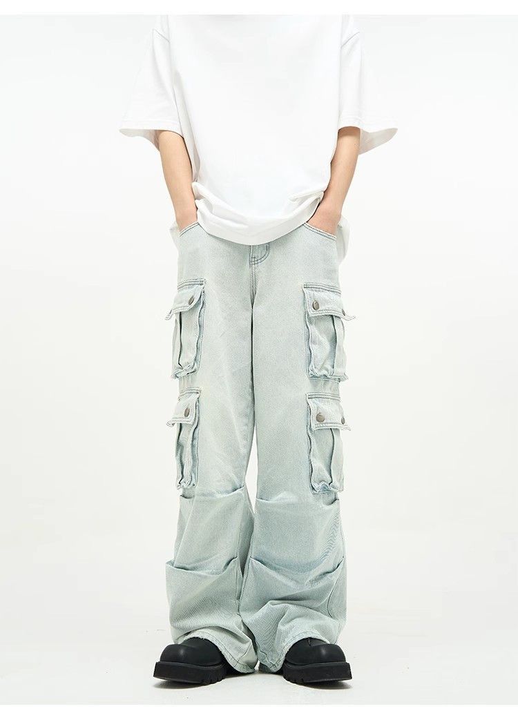 Japanese Brand Retro Blue Wide Leg Multi Pocket Jeans Size US 32 / EU 48 - 4 Thumbnail