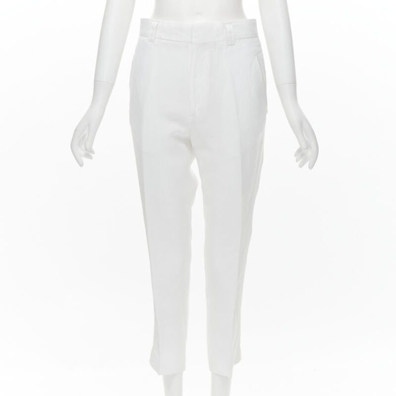 Haider Ackermann HAIDER ACKERMANN white grosgrain linen drop crotch cropped trousers FR38 S Size 28" / US 6 / IT 42 - 1 Thumbnail