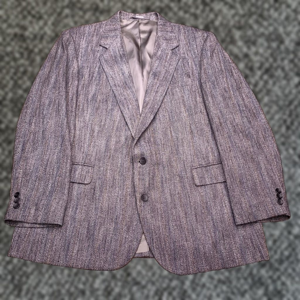 Haggar VINTAGE Haggar Imperial Sport Coat Gray Wool Tweed Herringbone USA 48R Blazer Regular Notch Single-Breasted Two-Button Front Jacket Size 48R - 1 Thumbnail