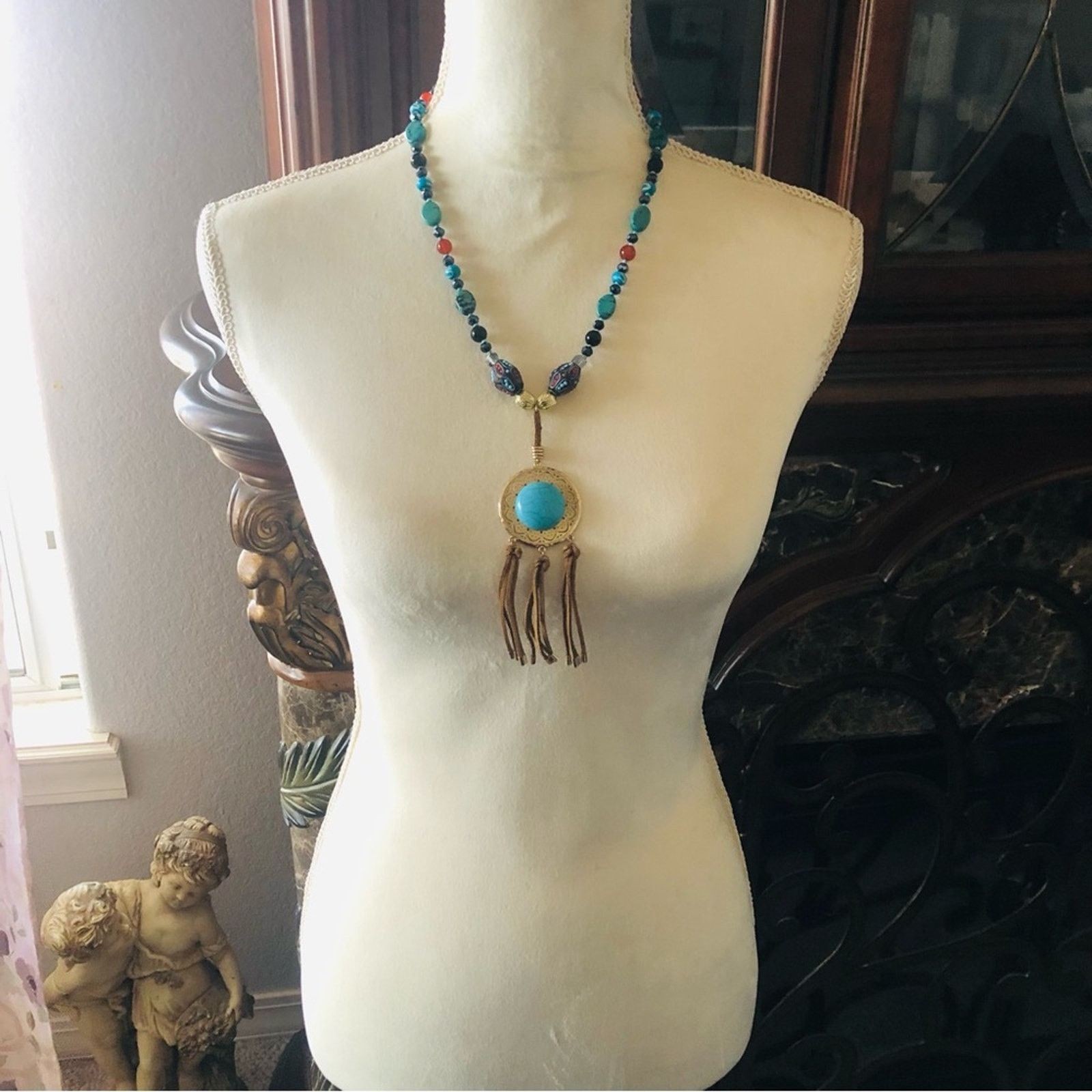 Handmade Handcrafted southwest style natural stone medallion necklace Size ONE SIZE - 4 Thumbnail