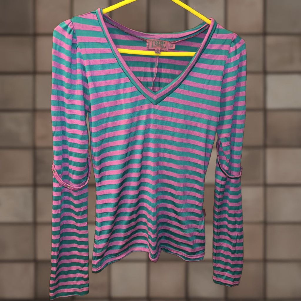Tripp NYC TRIPP NYC Y2K Blouse Women XS Multicolor Striped V-Neck Long Sleeve Puffy Sleeves Casual Festival Size XS / US 0-2 / IT 36-38 - 1 Thumbnail