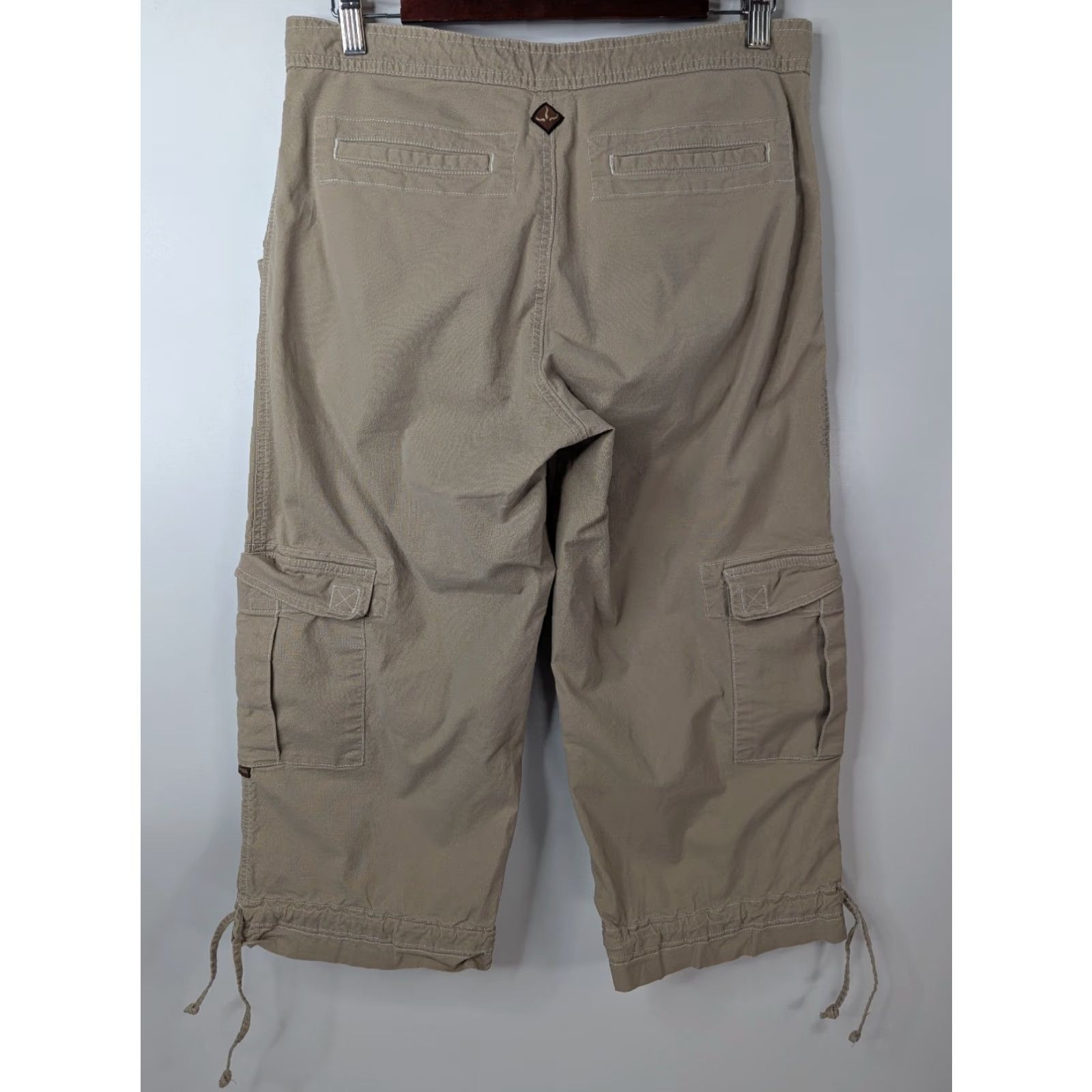 Prana prAna Capri Pants Women's L Khaki Tie Drawstring Outdoor Hiking Cargo Capris - Beige, Pockets, Stretch, Crop - Logo Size 36" / US 14 / IT 50 - 4 Thumbnail