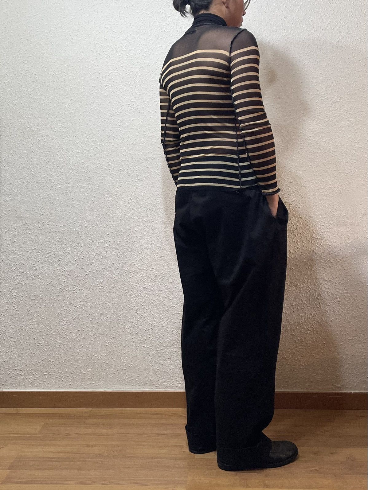 Jean Paul Gaultier 2001 Jean Paul Gaultier Striped Elastic Mesh T-Shirt Vintage Size US M / EU 48-50 / 2 - 11 Thumbnail