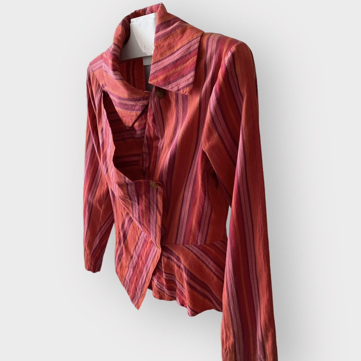Vintage × Vivienne Westwood Vintage AW00 Red Striped Asymmetric Blouse Size L / US 10 / IT 46 - 2 Thumbnail