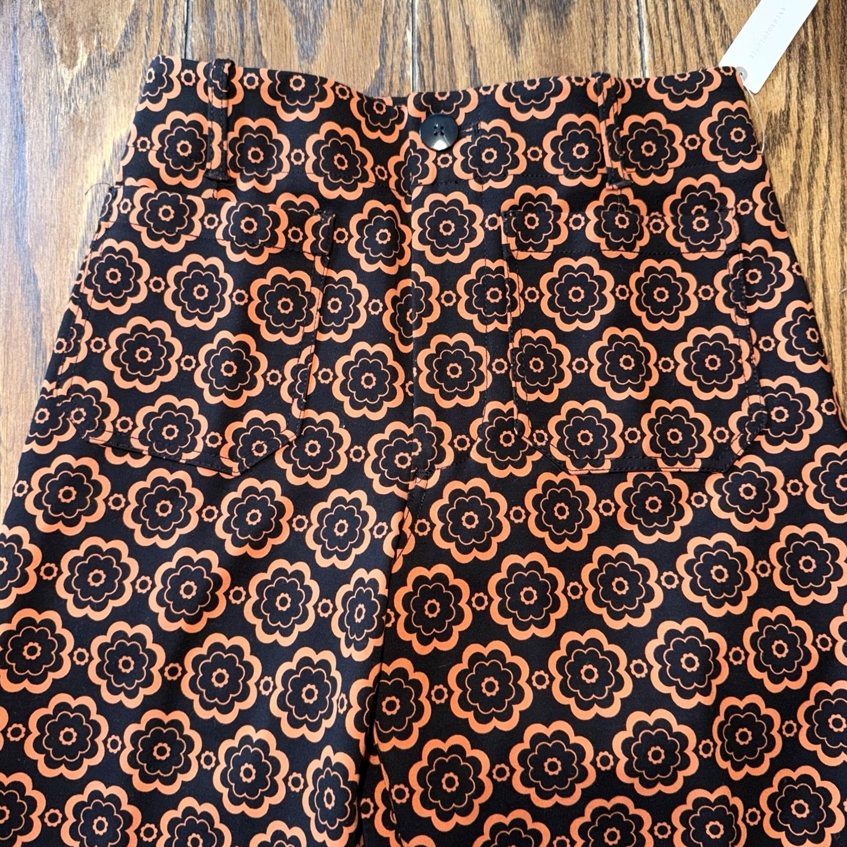 Anthropologie VINTAGE Anthropologie Maeve The Colette Pants Wide-Leg Black Orange Motif New Size 28" / US 6 / IT 42 - 3 Thumbnail