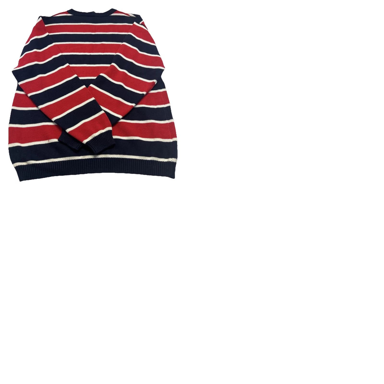 Izod IZOD Mens L Sweater Red Navy Striped Crewneck Logo 100% Cotton NWT Knit Crew Neck Long Sleeve Pullover Vintage? No Size US L / EU 52-54 / 3 - 9 Thumbnail