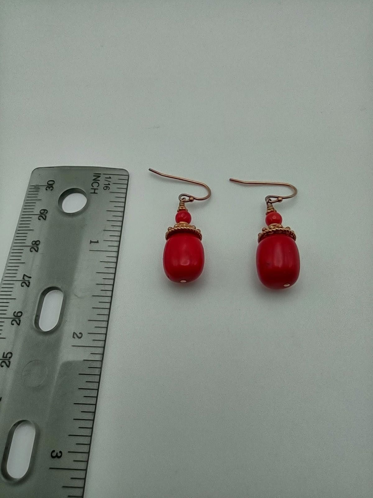 The Unbranded Brand Vintage Gold Vermeil 925 Sterling Red Bead Dangle Earrings Size ONE SIZE - 2 Thumbnail
