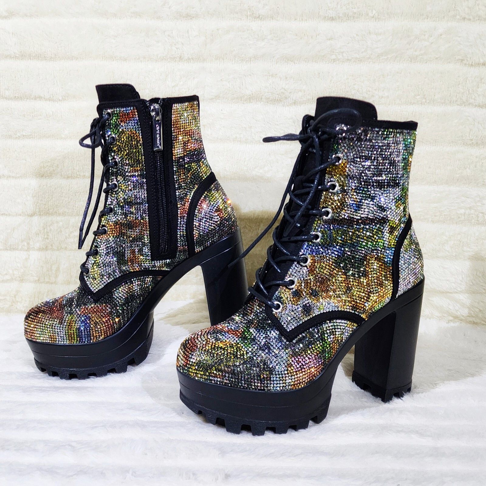 Other News Story Multi Sparkle Rhinestone Lug Sole Chunky High Hee Size US 10 / IT 40 - 7 Thumbnail