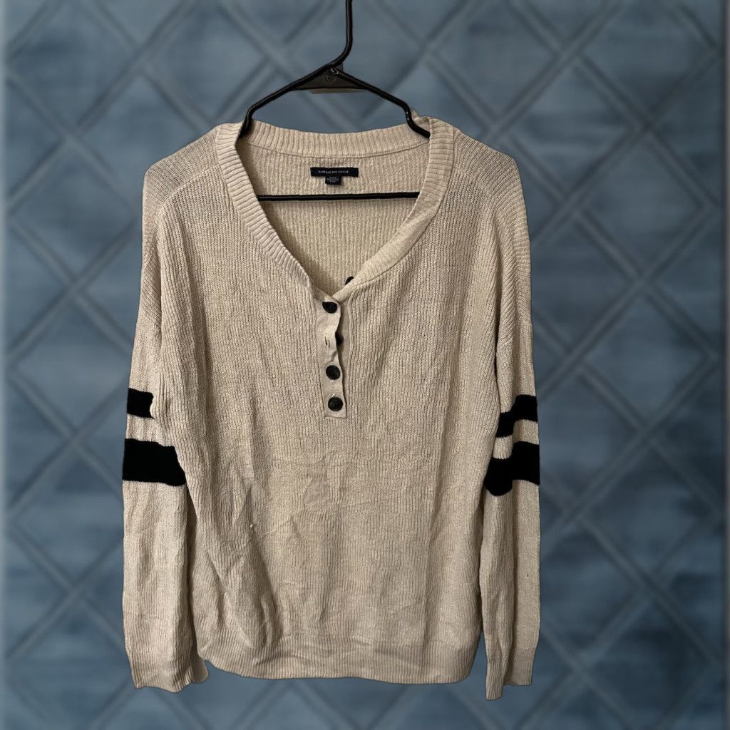 American Eagle Outfitters American Eagle Outfitters Henley Sweater Women Medium Beige Nubby Textured Knit Casual Preppy Fall Winter Womens Size M / US 6-8 / IT 42-44 - 1 Thumbnail
