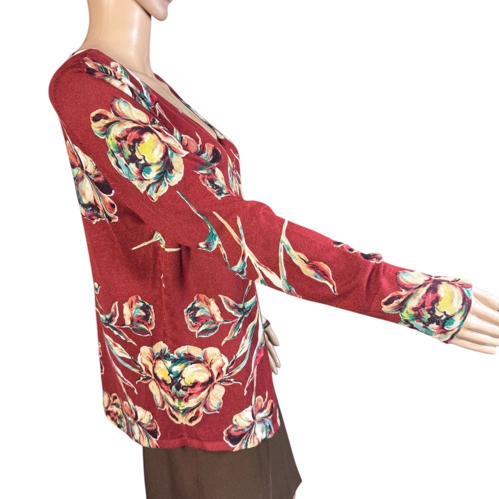 Chicos New Chico's Spun Rayon Floral V-Neck Sweater Size 1 US M Size M / US 6-8 / IT 42-44 - 3 Thumbnail