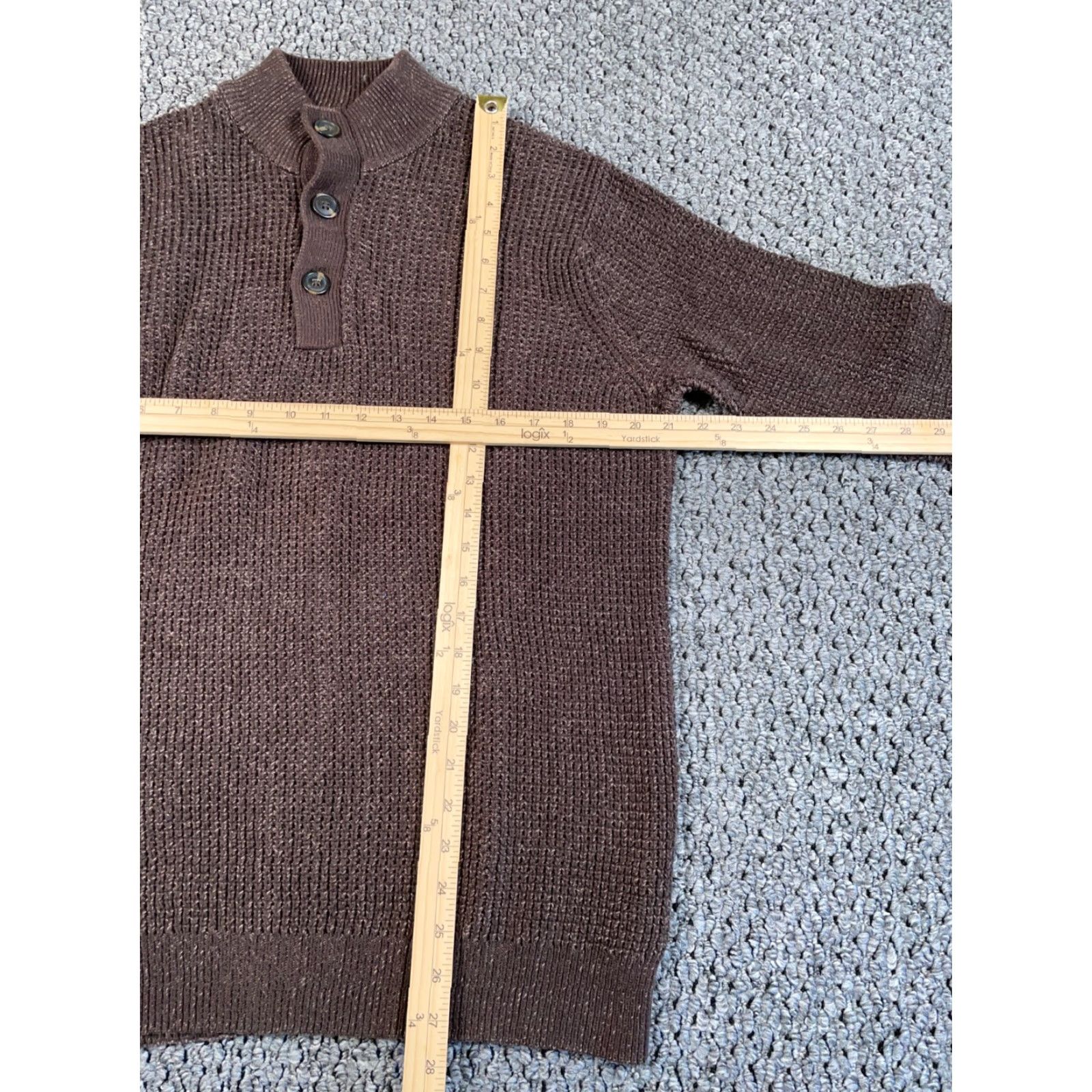 Vintage VINTAGE Henley Sweater Shirt Men Large Brown 90s Chunky Knit Mock Neck Heavyweight Cotton Retro Size US L / EU 52-54 / 3 - 5 Thumbnail