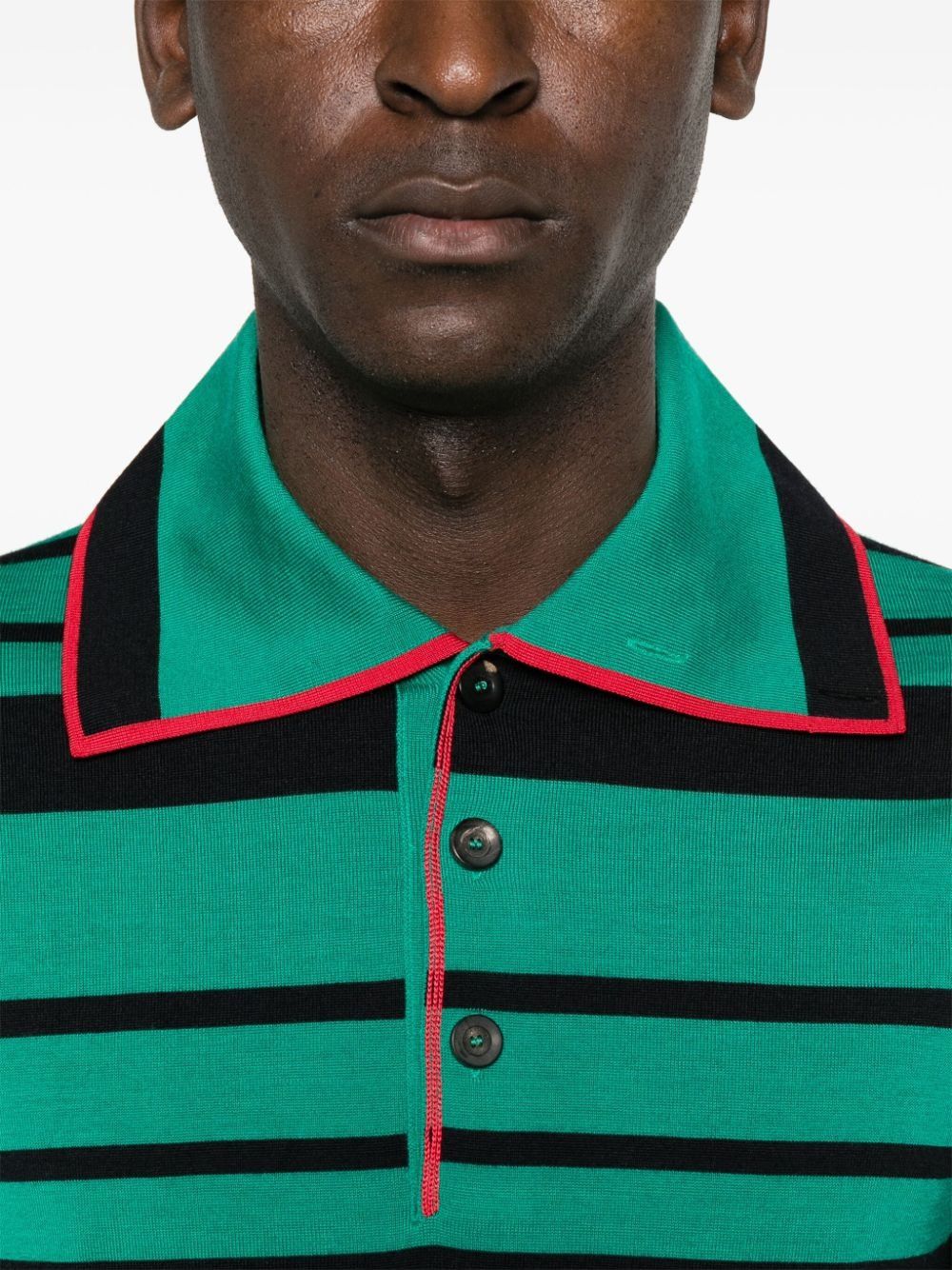Wales Bonner o1mle0825 Sitar Knit Polo Shirt in Green/Black Size US XXS / EU 40 - 2 Thumbnail