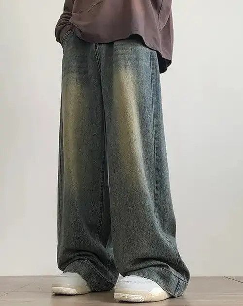 image of Distressed Denim Fashion Oversize Distressed Retro Blue Jeans, Men's (Size 31)
