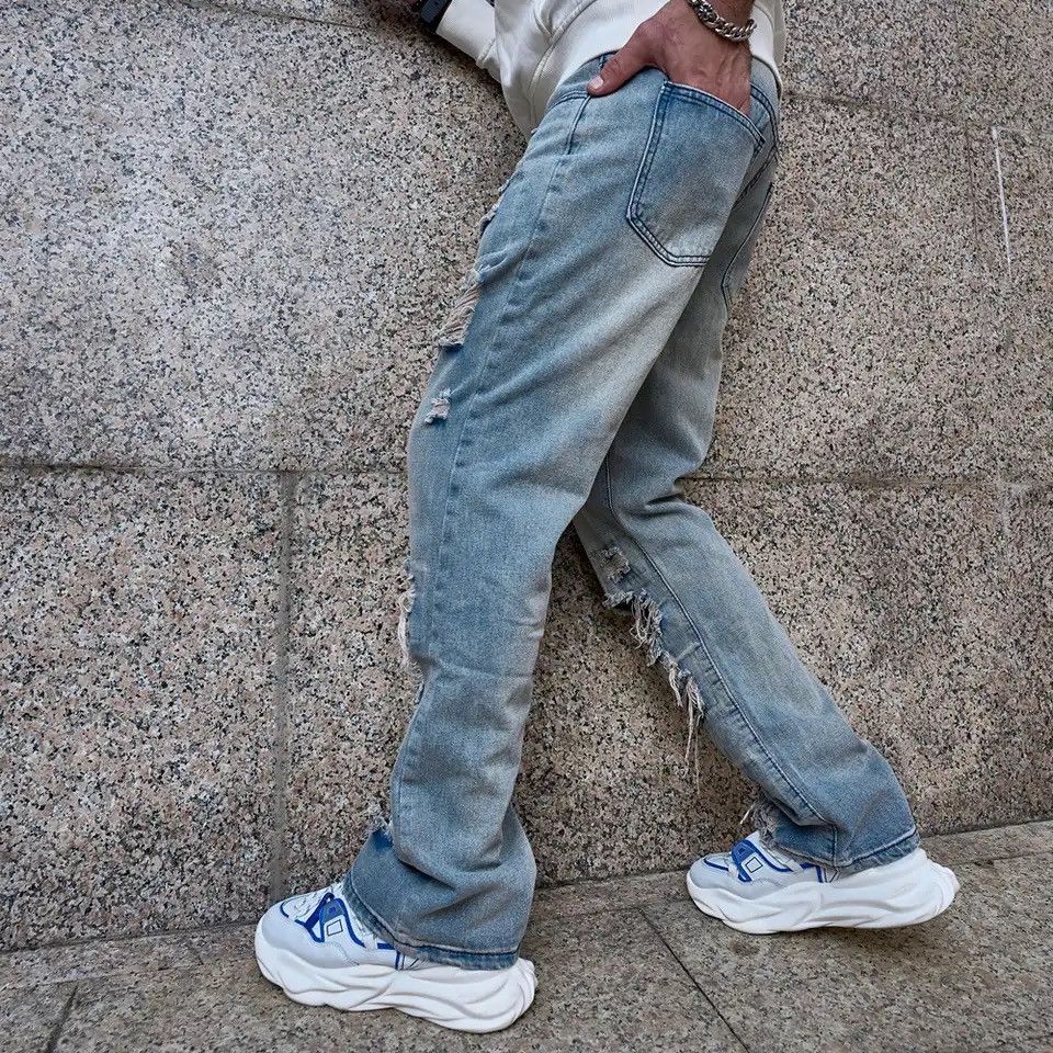 Japanese Brand × Vintage Stylish vintage Loose Men Ripped Straight Jeans Size US 36 / EU 52 - 3 Thumbnail