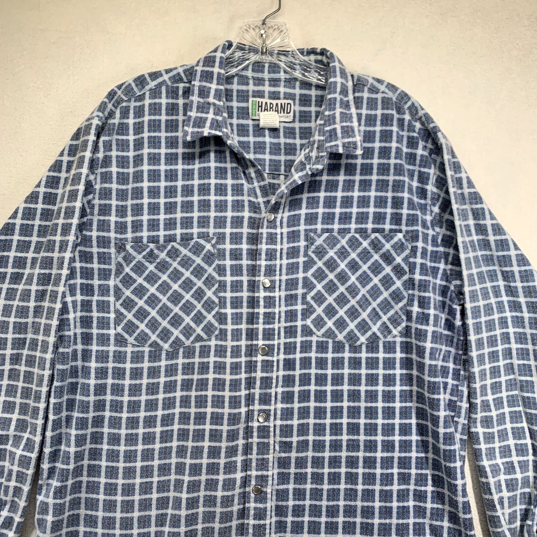 Haband VINTAGE 90s Pearl Snap Plaid Flannel Shirt Men Medium Blue Grunge Western Cotton Blend Size US M / EU 48-50 / 2 - 6 Thumbnail