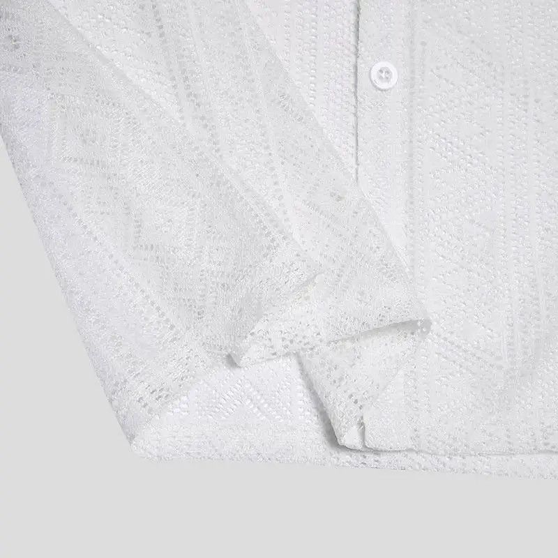 Vintage Mesh See Through Lapel Sexy Short Sleeve streetwear y2k Size US M / EU 48-50 / 2 - 8 Thumbnail