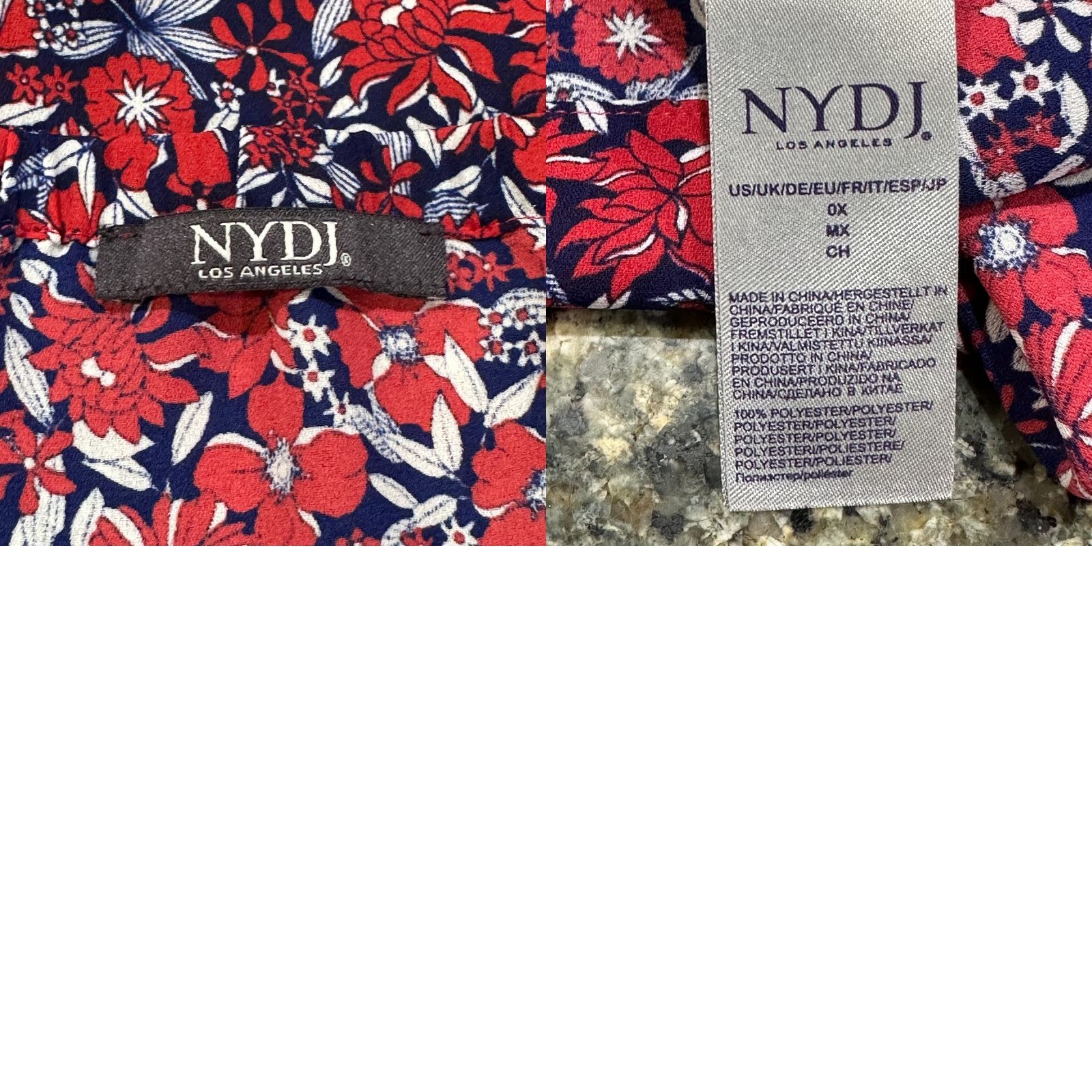 NYDJ NYDJ Blouse Plus 0X Red Floral Off the Shoulder Short Sleeve Tunic Womens Everyday Casual Summer Spring Fall Winter 0X Plus Polyester Machine Washable Size XL / US 12-14 / IT 48-50 - 8 Thumbnail