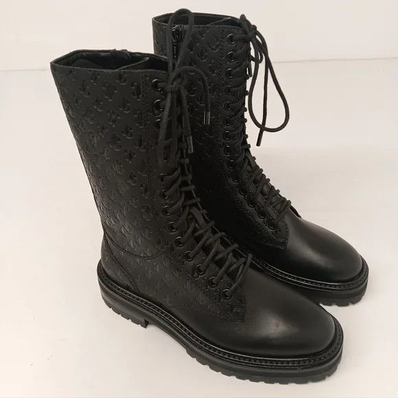 Jimmy Choo Cora Logo Debossed Combat Boots - EU36.5/US6.5