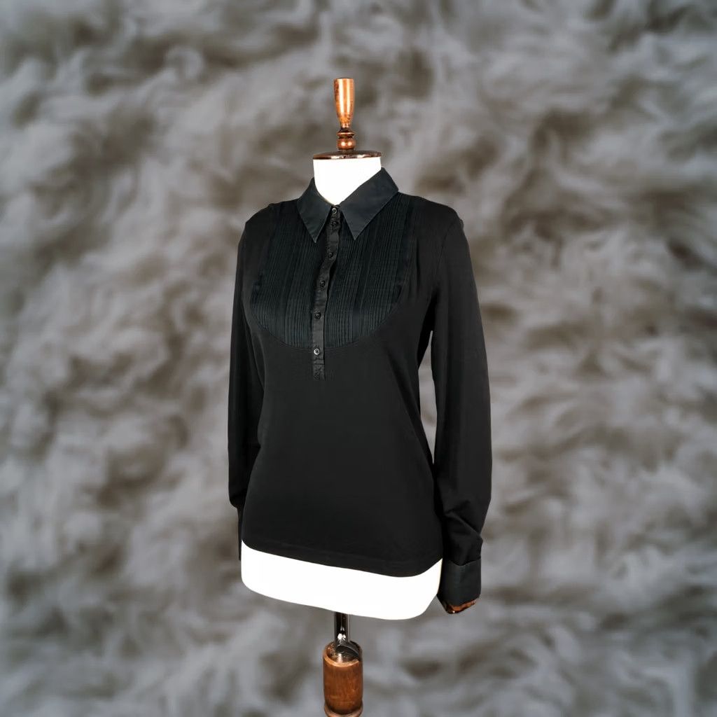 Wolford Wolford Button-Up Shirt Womens L Black Cotton Elastane Pleated Formal Shirt Cap Sleeve? Size L / US 10 / IT 46 - 1 Thumbnail