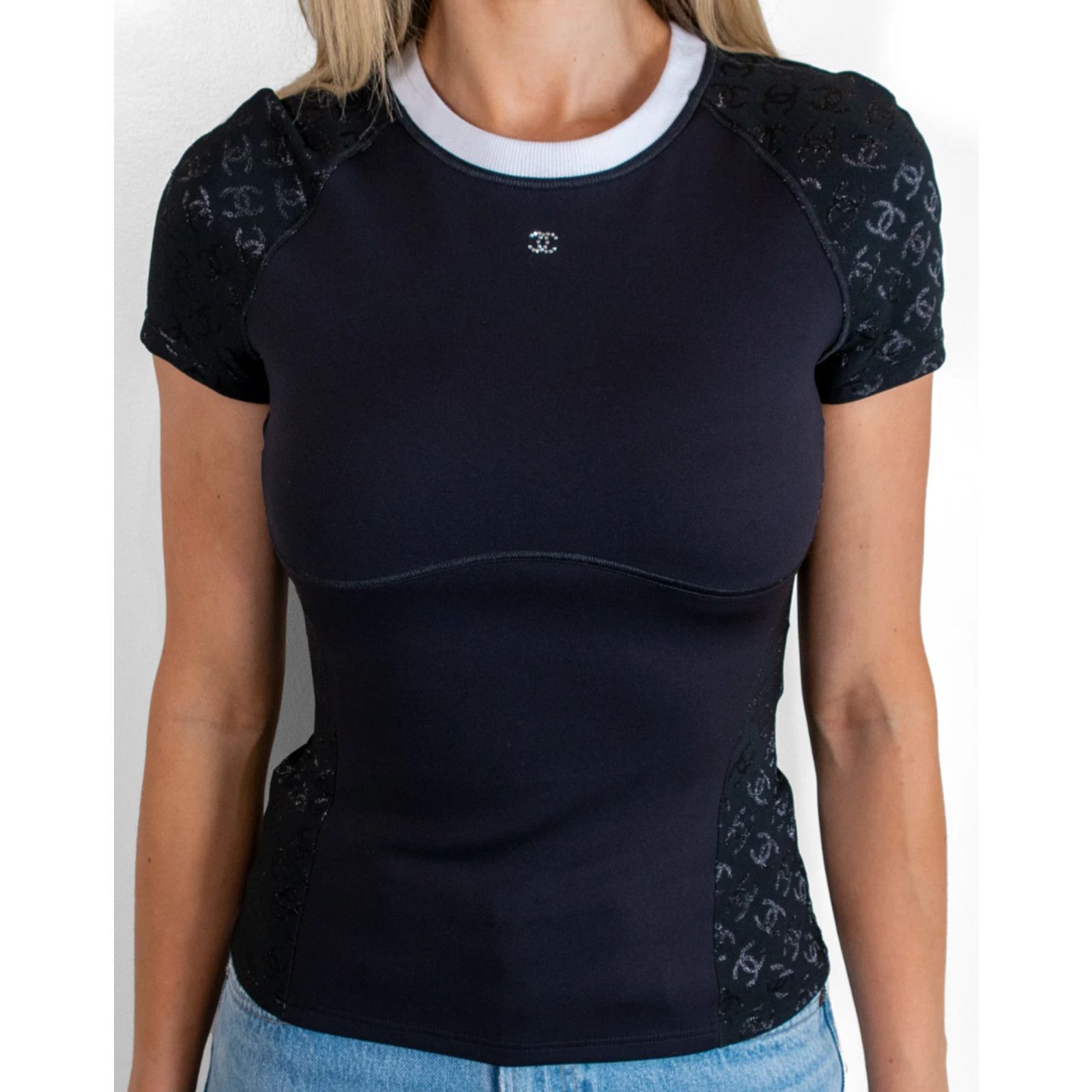 Chanel Chanel 24C Black White Neoprene Jersey Top T Shirt 38 Size XS / US 0-2 / IT 36-38 - 1 Thumbnail