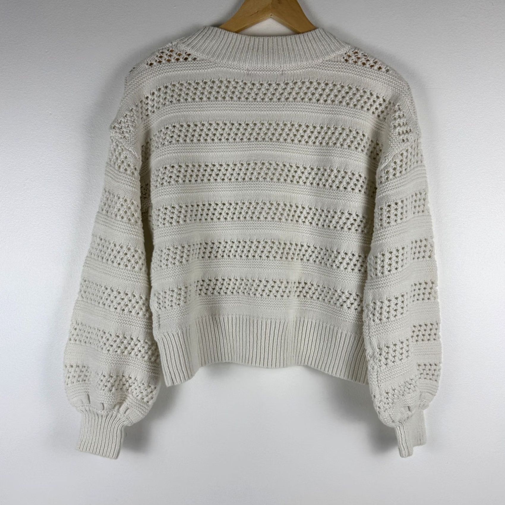 Vintage Allison Joy Sweater Womens S Ivory White Open Knit Pointelle Balloon Sleeve Crochet Size S / US 4 / IT 40 - 2 Thumbnail