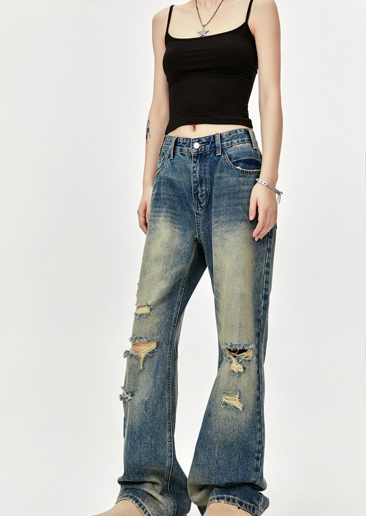 Vintage Vintage washed distressed whiskered straight leg jeans Size US 32 / EU 48 - 3 Thumbnail