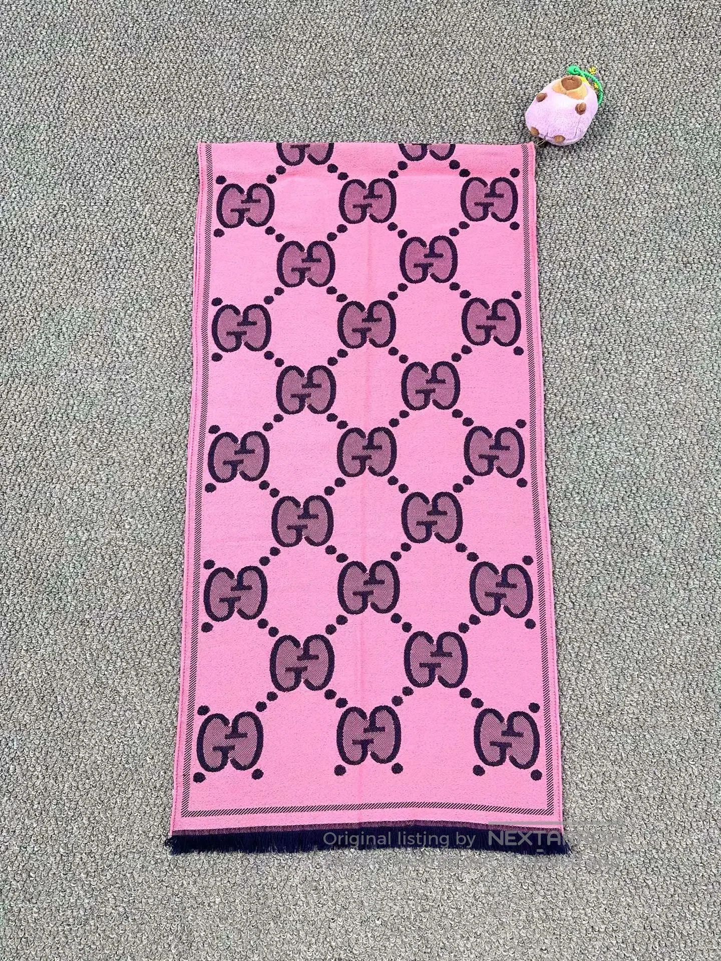 Gucci Guicci Pink All-over Printed Logo Double-sided Cashmere Sc Size ONE SIZE - 2 Thumbnail