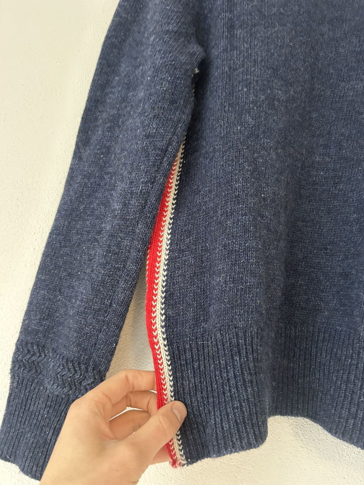Thom Browne Navy Wool Sweater with Tricolor Details Size US S / EU 44-46 / 1 - 6 Thumbnail