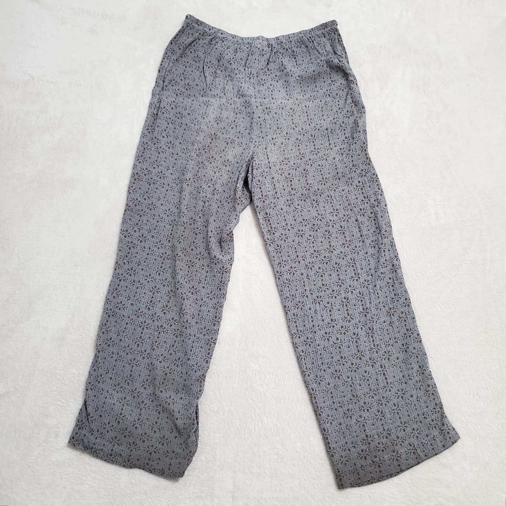 J. Jill J Jill Womens Pants M Blue Brown Print Rayon Pull On High Rise Drawstring Boho Size 32" / US 10 / IT 46 - 2 Thumbnail