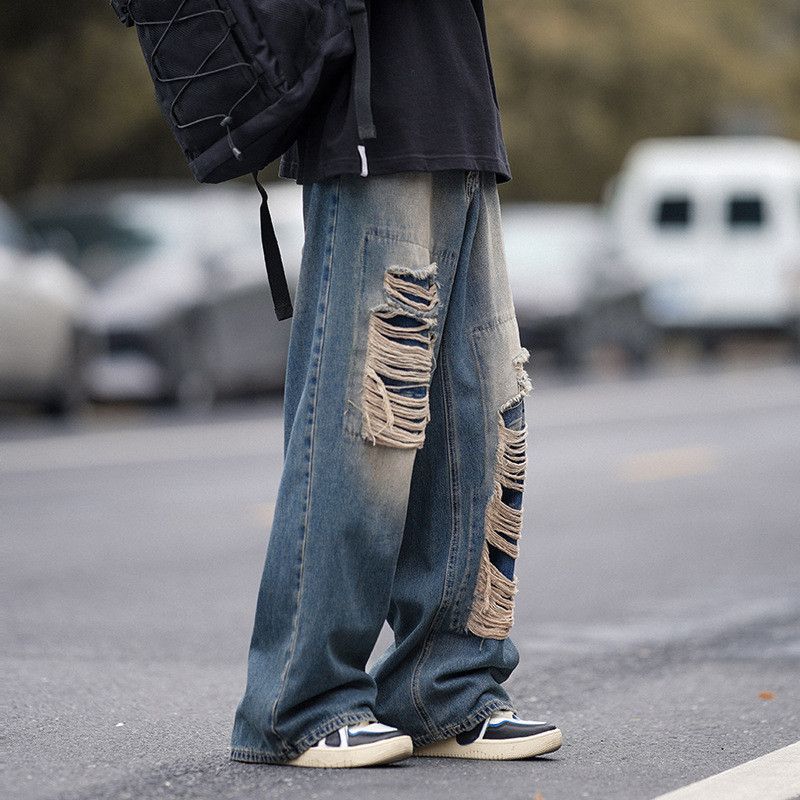 Japanese Brand American retro men's washed distressed loose ripped jeans Size US 32 / EU 48 - 2 Thumbnail