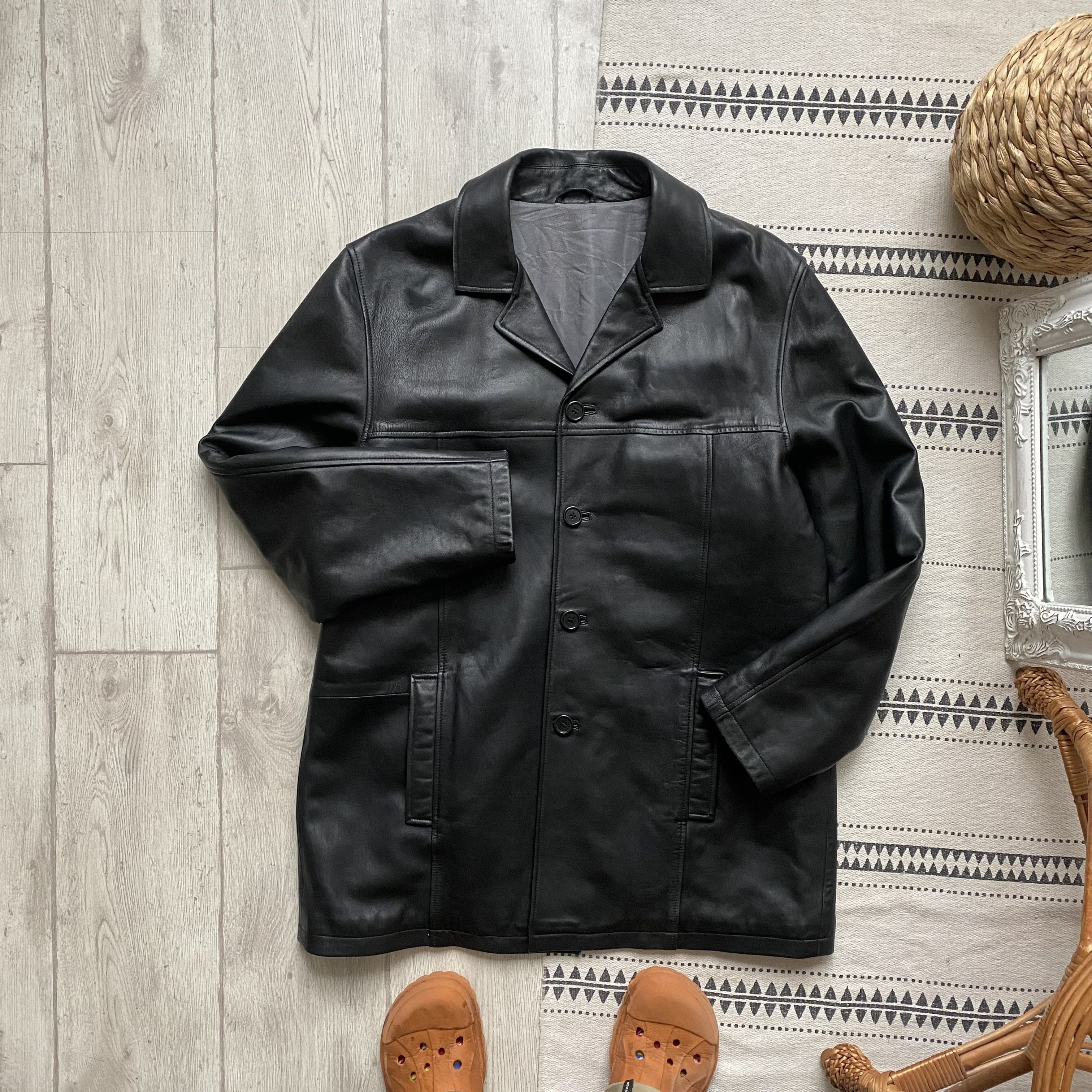Genuine Leather 🔥 Vintage 90s Designer Leather Jacket USA Balenciaga style Size US L / EU 52-54 / 3 - 4 Thumbnail